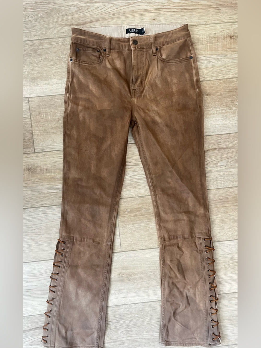Ralph Lauren Chestnut Brown Lace-Up Hem Suede Pants